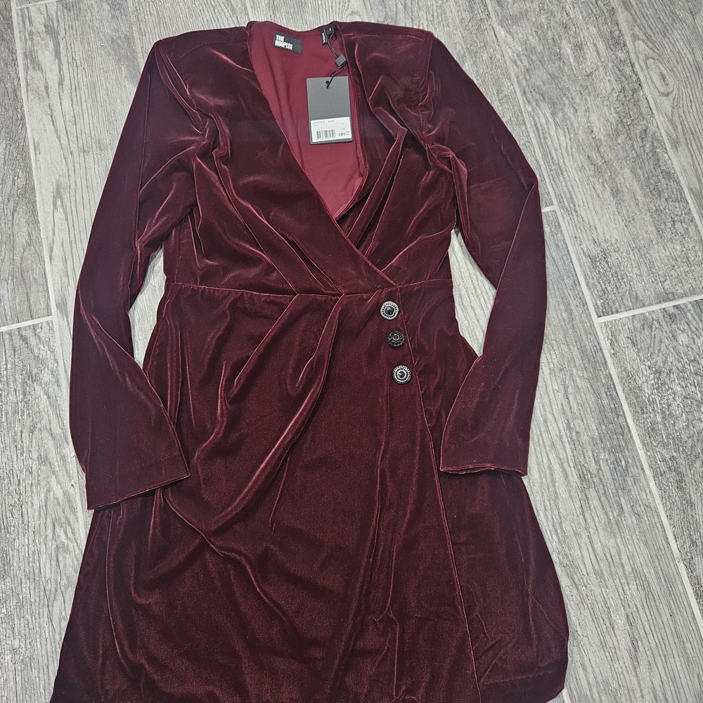 The Kooples Deep Red Velvet Long Sleeve Dress
